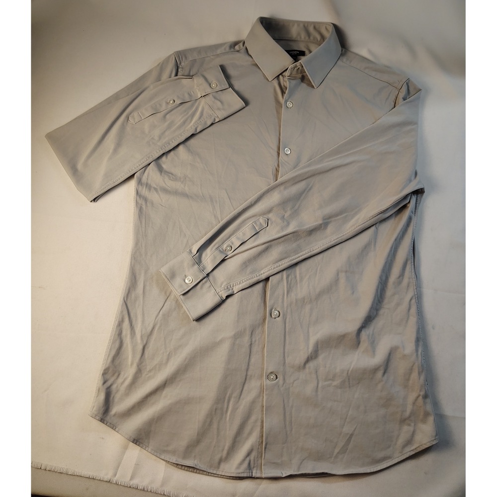Express Slim 1MX Mens Light Gray Long Sleeve Button Front Dress Shirt Size M
